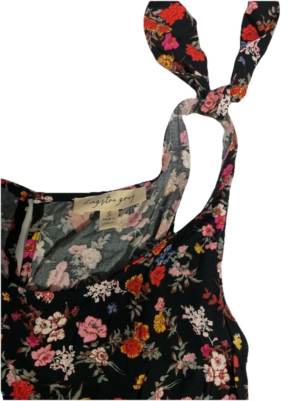 Kingston Black Floral Tie-Shoulder Empire Waist Ruffle Leg Romper Small - Picture 2 of 4
